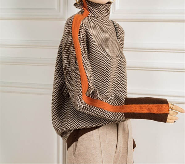 Famke | Stylish Chevron Pattern Roll Neck Sweater