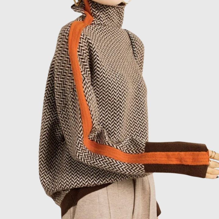 Famke | Stylish Chevron Pattern Roll Neck Sweater