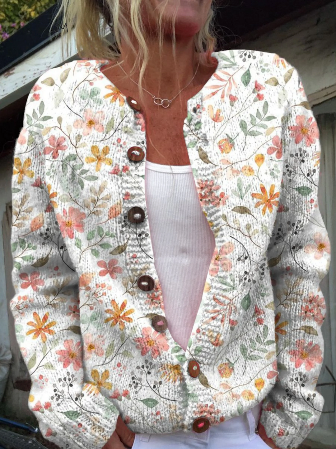 Floral Print Cardigan with Button Details