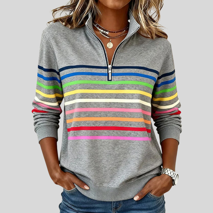 Baukje Colourful Striped Sweatshirt with Short Zip