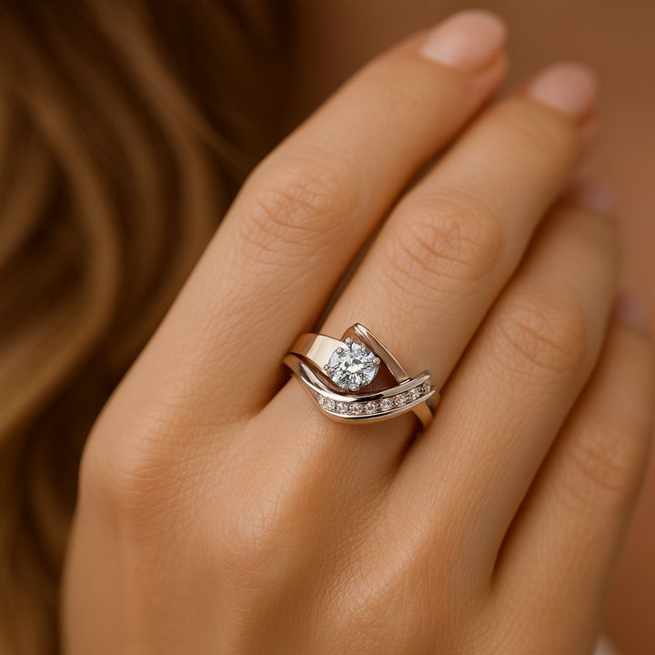 Carla – Vintage Asymmetrical Ring in Gold and Silver with Zircon Accents