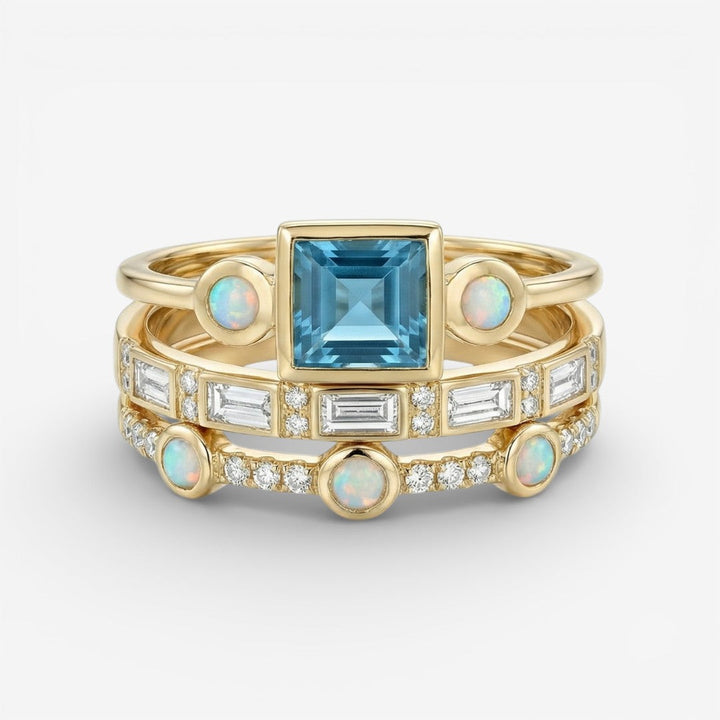 Vintage Blue Crystal Ring Set - Ocean Collection