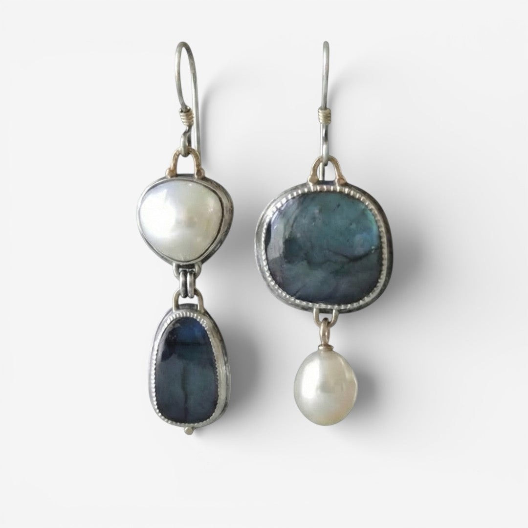 Retro Blue Natural Stone Earrings