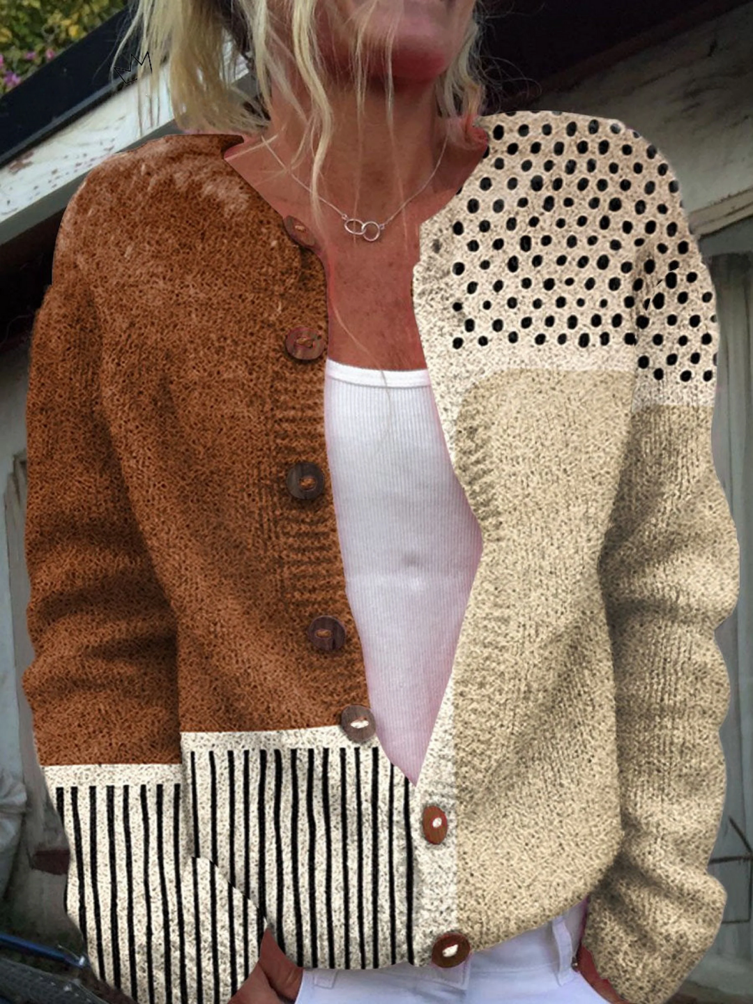 Abstract Dot Print Minimalist Cardigan with Button Details
