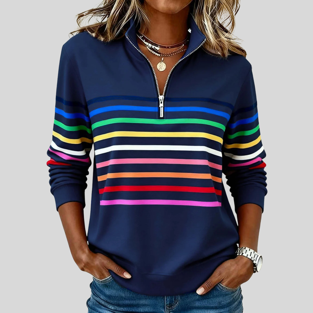 Baukje Colourful Striped Sweatshirt with Short Zip - image 2