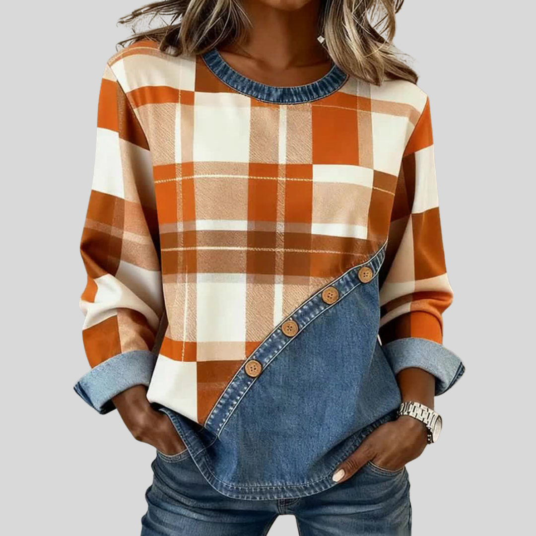 Tamara Patchwork Jumper with Check Pattern