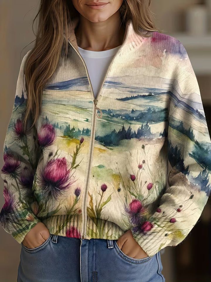 Avery - Thistle Landscape Zip-Up Cardigan