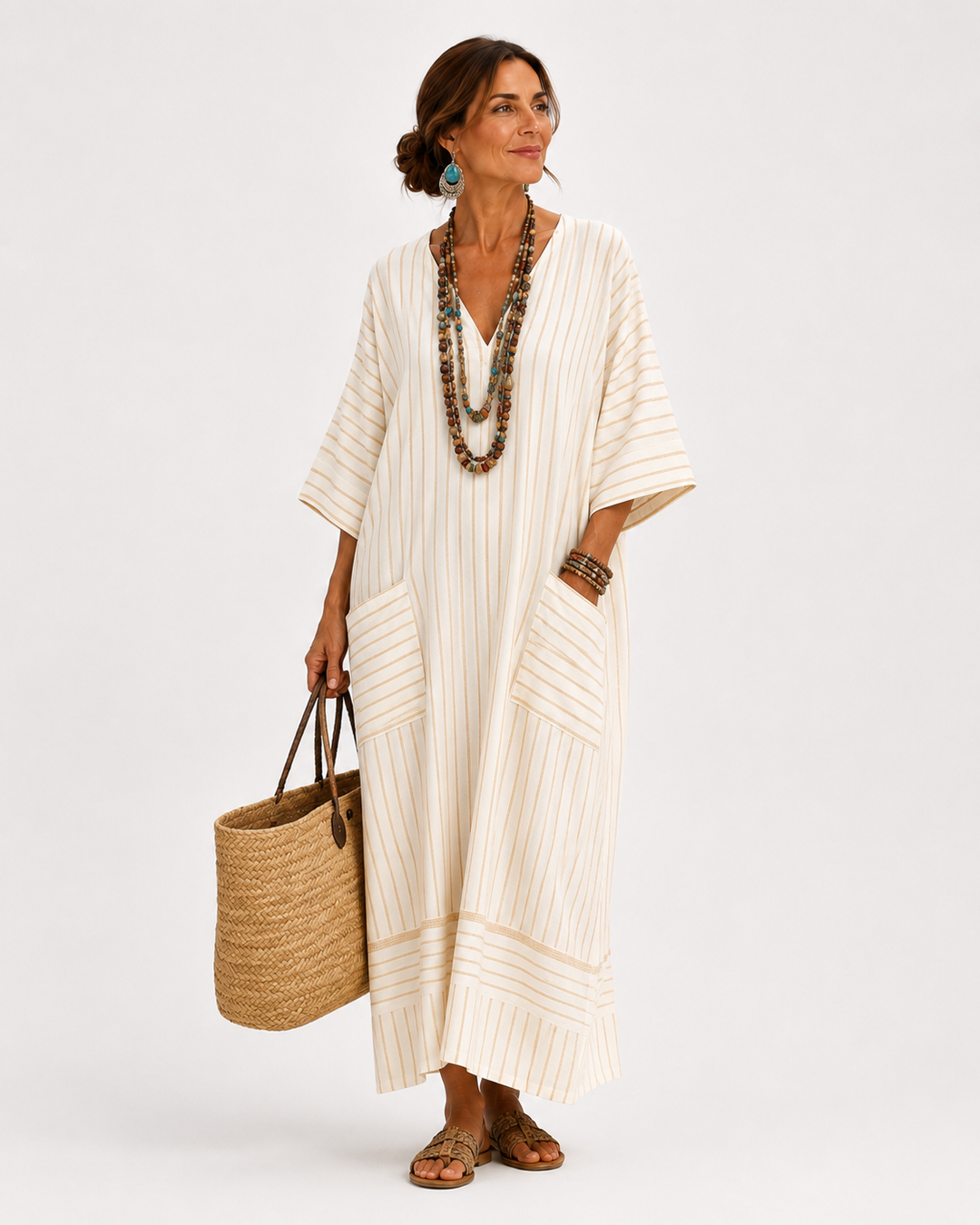 Farah Caftan – Beige Stripes