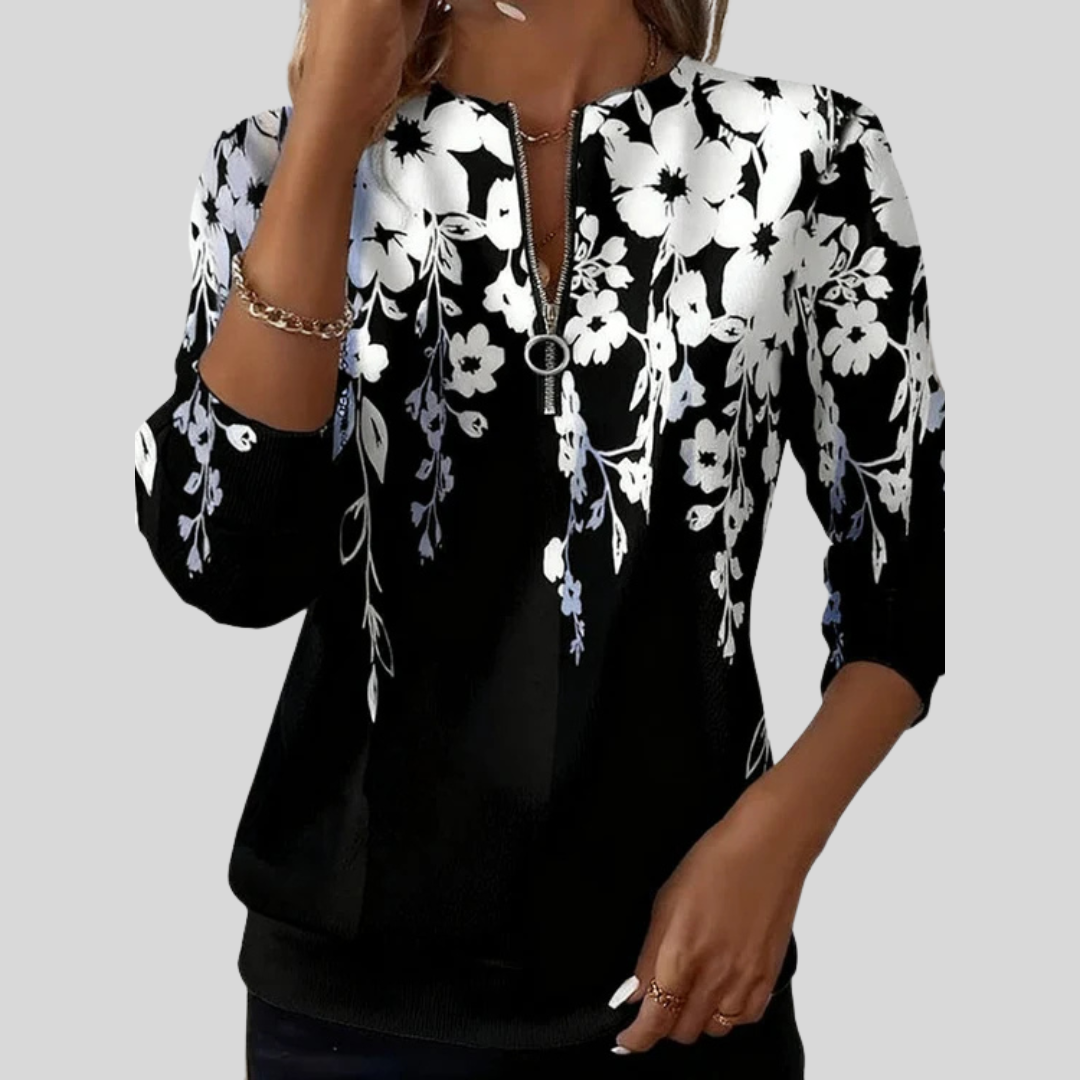 Karin Sweatshirt with Floral Print and Short Zip