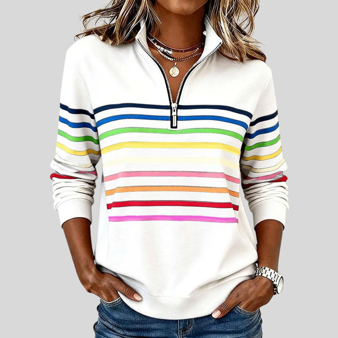 Baukje Colourful Striped Sweatshirt with Short Zip - image 3