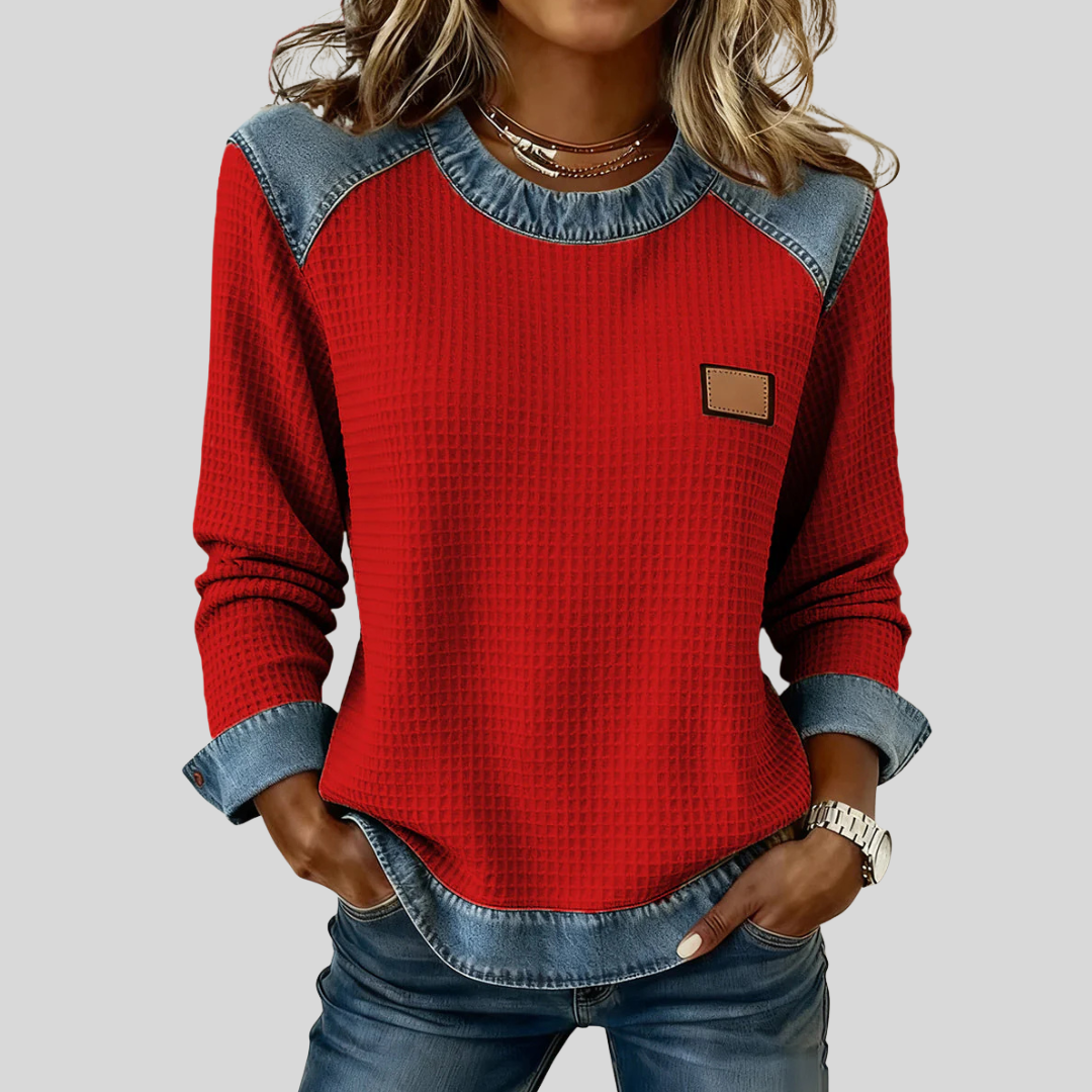 Hetty Patchwork Sweatshirt with Waffle Texture - image 2