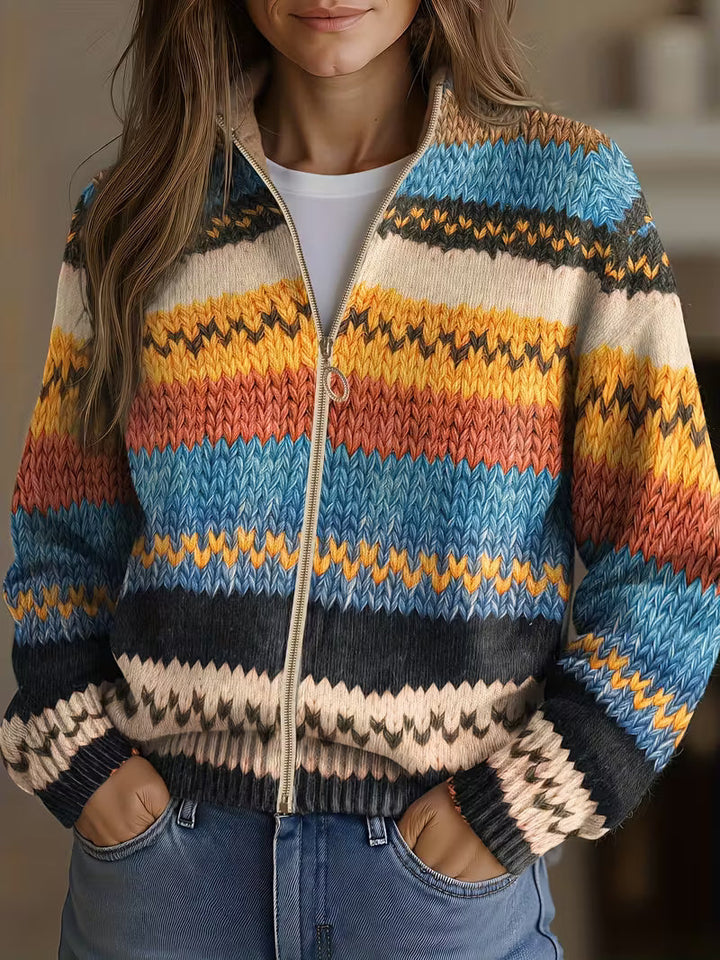 Jenna - Colourful Zigzag Knit Cardigan