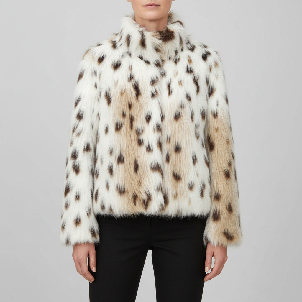 Nancy Ivory Faux Fur Jacket with Leopard Print