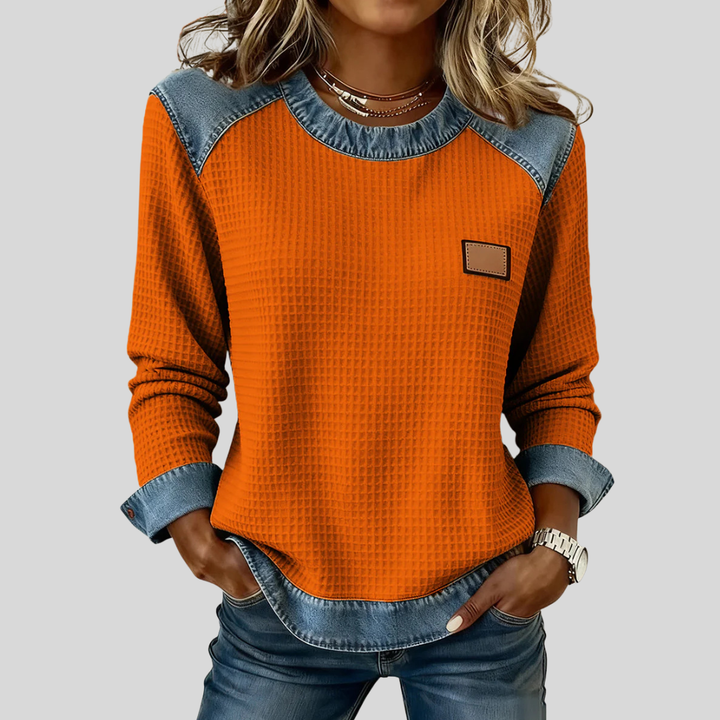 Hetty Patchwork Sweatshirt with Waffle Texture - image 3