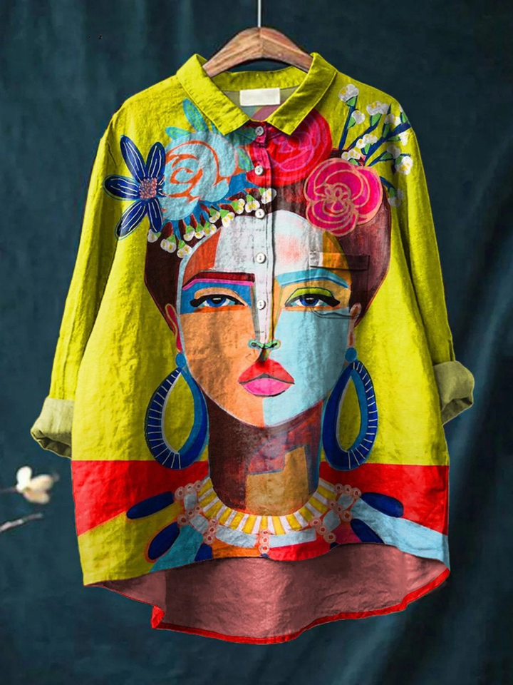 Martha | Casual Tee Featuring Frida Portrait in Oil Print