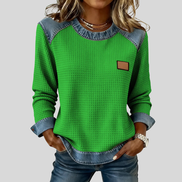 Hetty Patchwork Sweatshirt with Waffle Texture - image 4