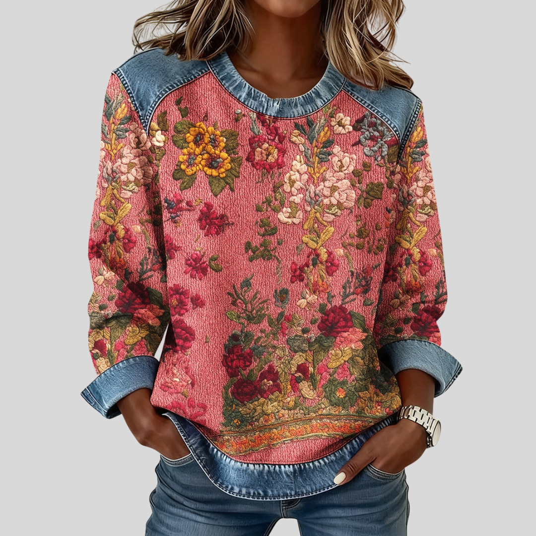 Flora Sweatshirt with Floral Print and Contrasting Details