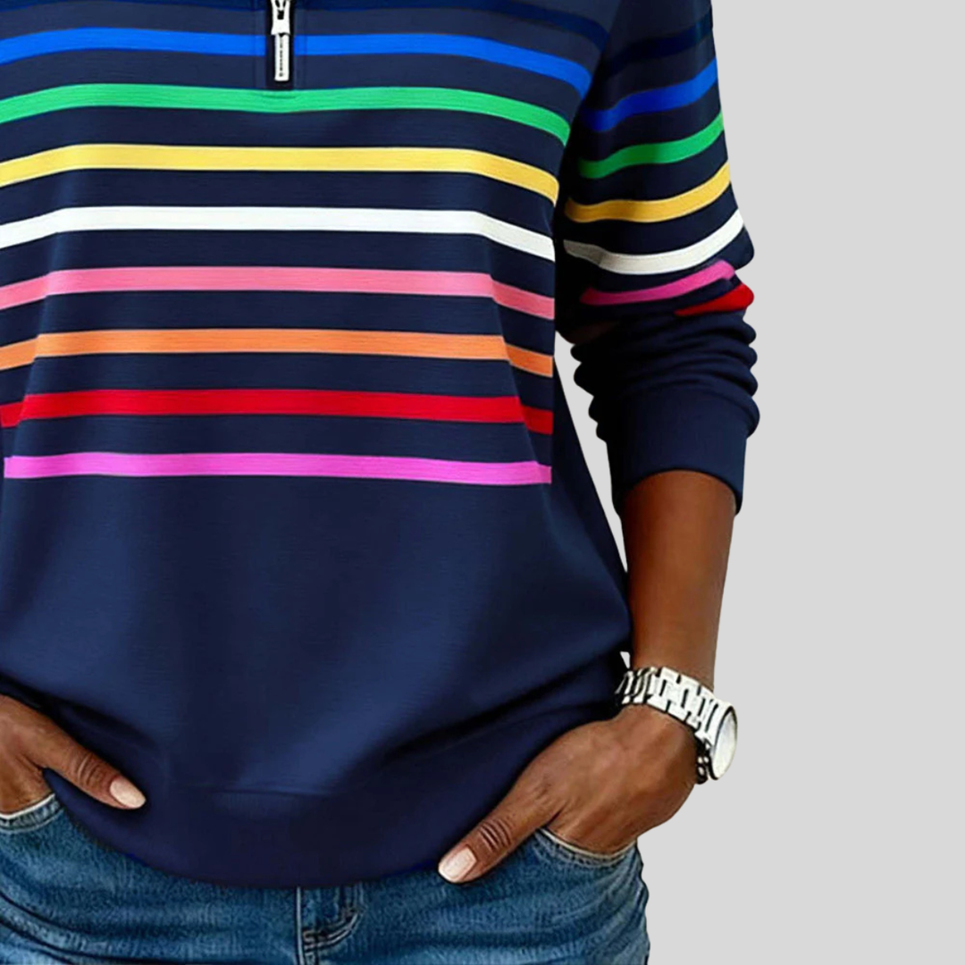 Baukje Colourful Striped Sweatshirt with Short Zip - image 5