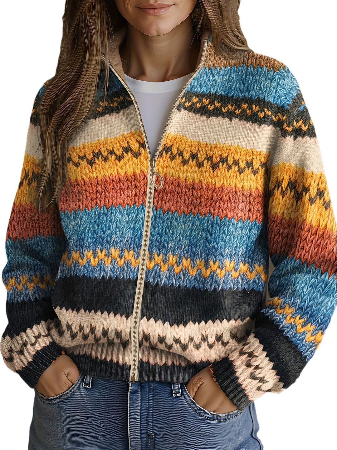 Jenna - Colourful Zigzag Knit Cardigan