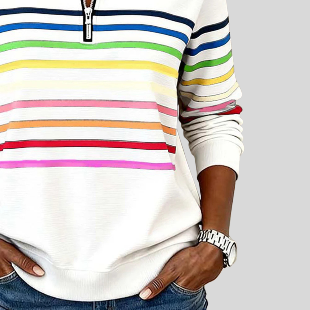 Baukje Colourful Striped Sweatshirt with Short Zip - image 6