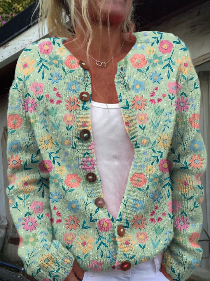Floral Print Button-Up Cardigan