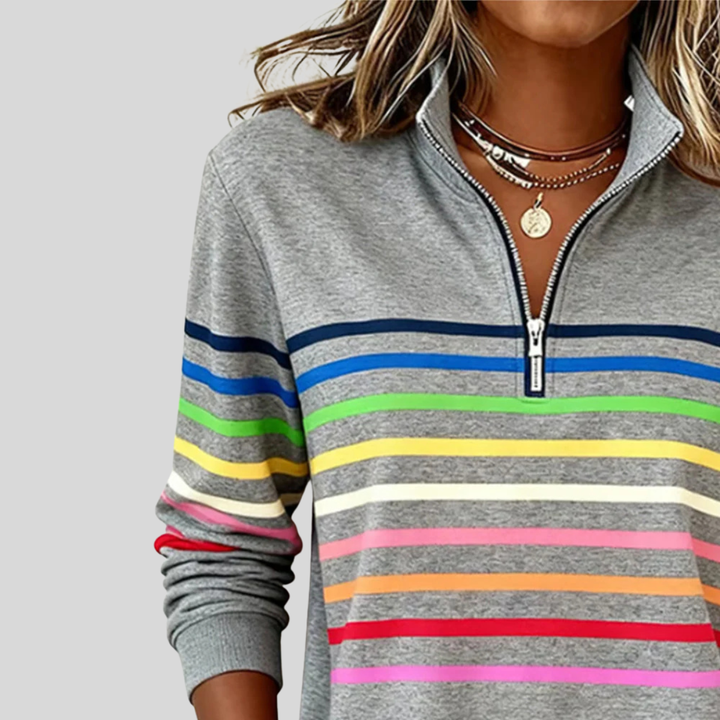 Baukje Colourful Striped Sweatshirt with Short Zip - image 7