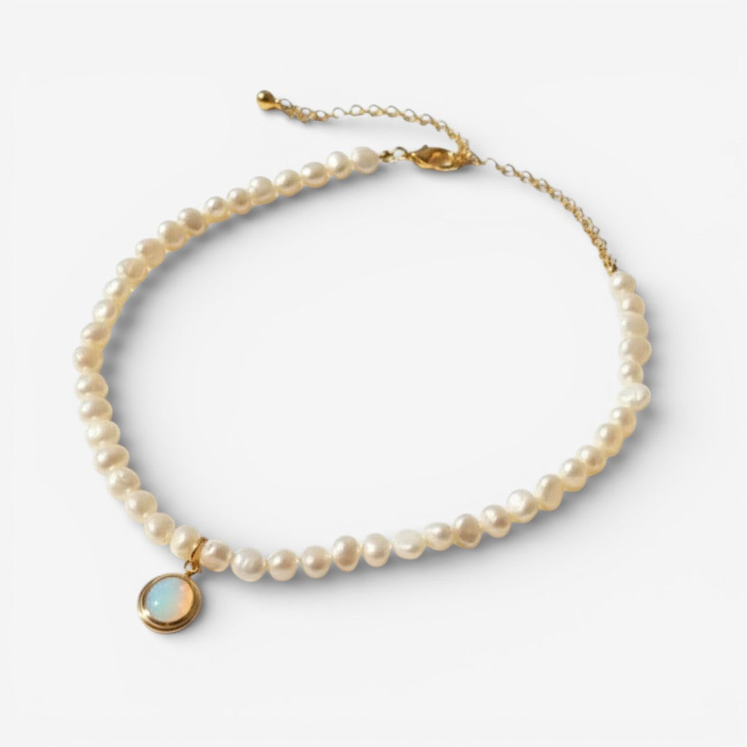 Moonstone-Enhanced Golden Pearl Necklace