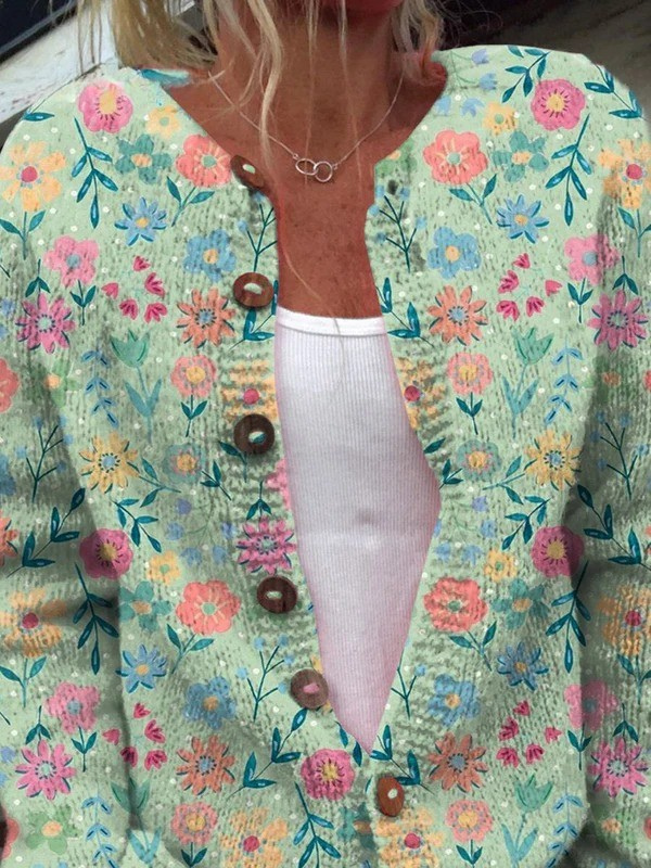 Floral Print Button-Up Cardigan