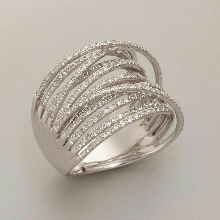 Antique-Inspired Layered Silver Ring Featuring Zirconia