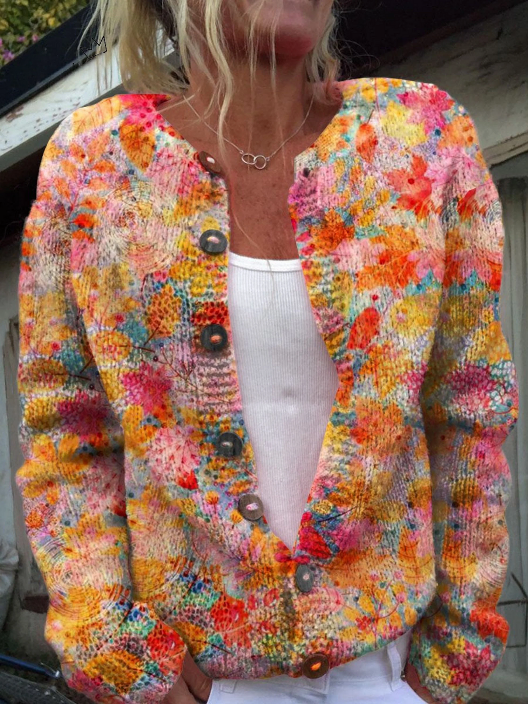 Floral Print Button-Up Casual Cardigan