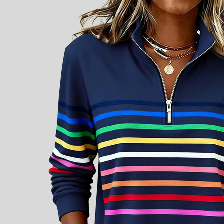 Baukje Colourful Striped Sweatshirt with Short Zip - image 8