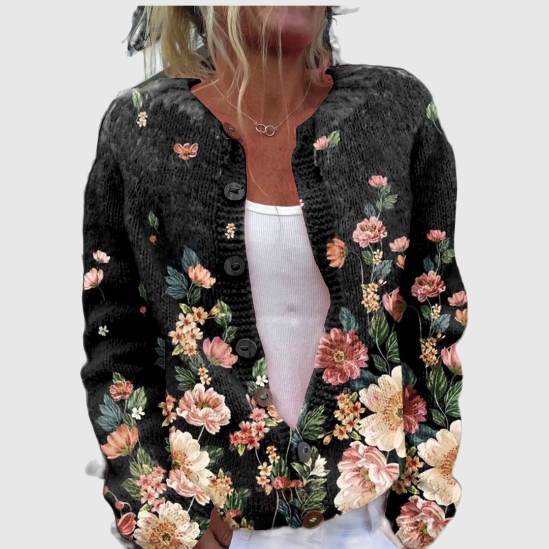Christa | Cardigan with Roses on Black