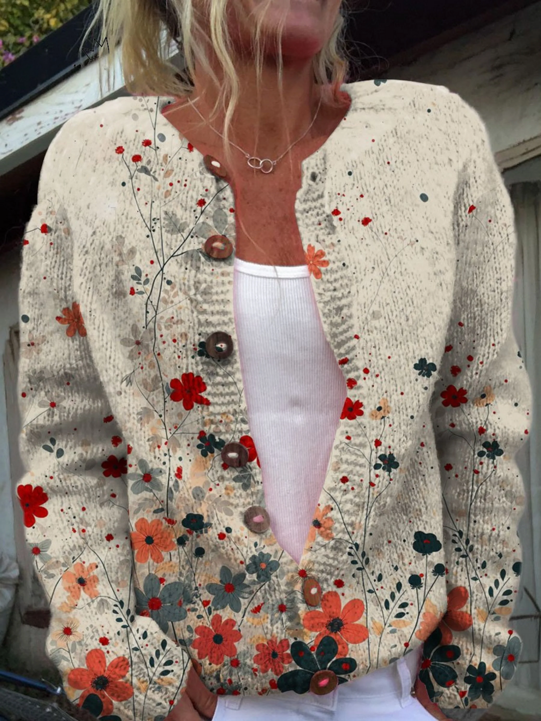 Retro Floral Print Cardigan with Button Details