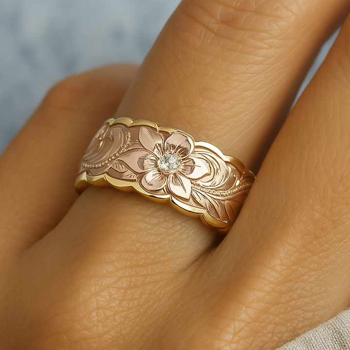 Vintage Rose Blossom Gold Ring
