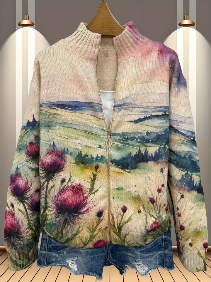 Avery - Thistle Landscape Zip-Up Cardigan