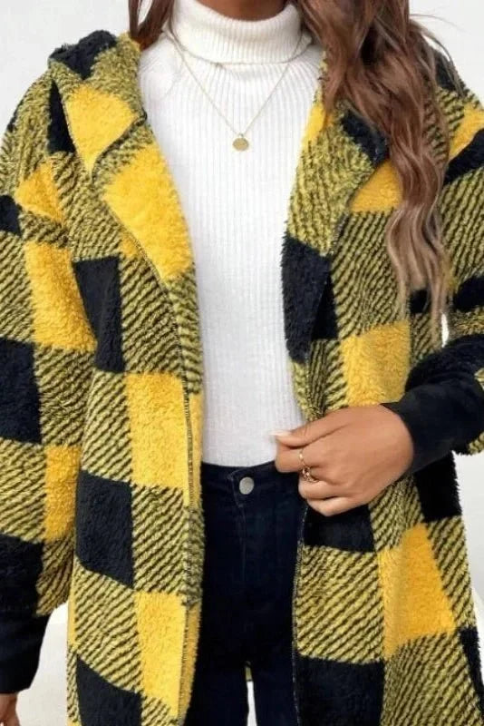 Roberta | Neutral Check Hooded Coat
