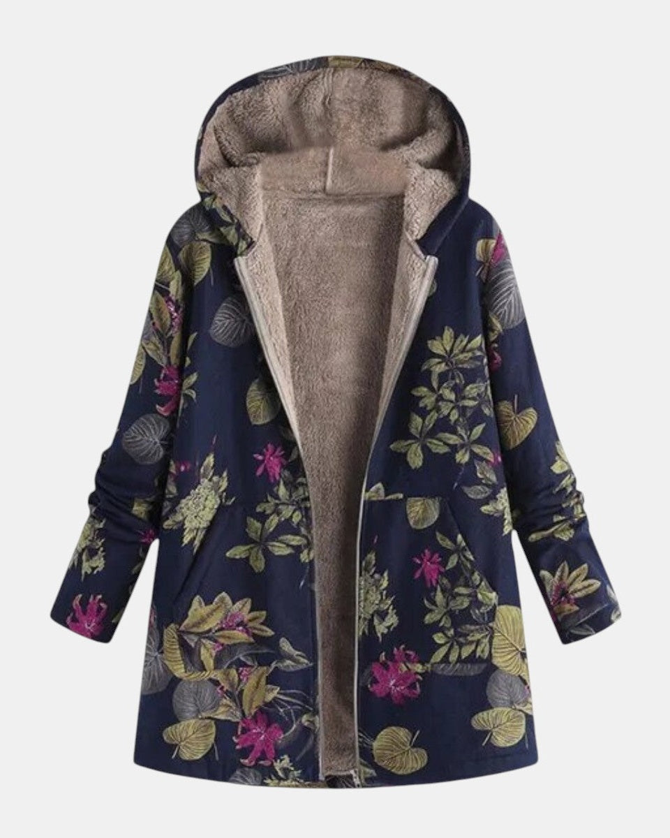 Aurora Floral Pattern Navy Blue Coat