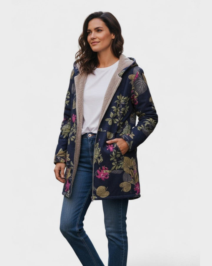 Aurora Floral Pattern Navy Blue Coat