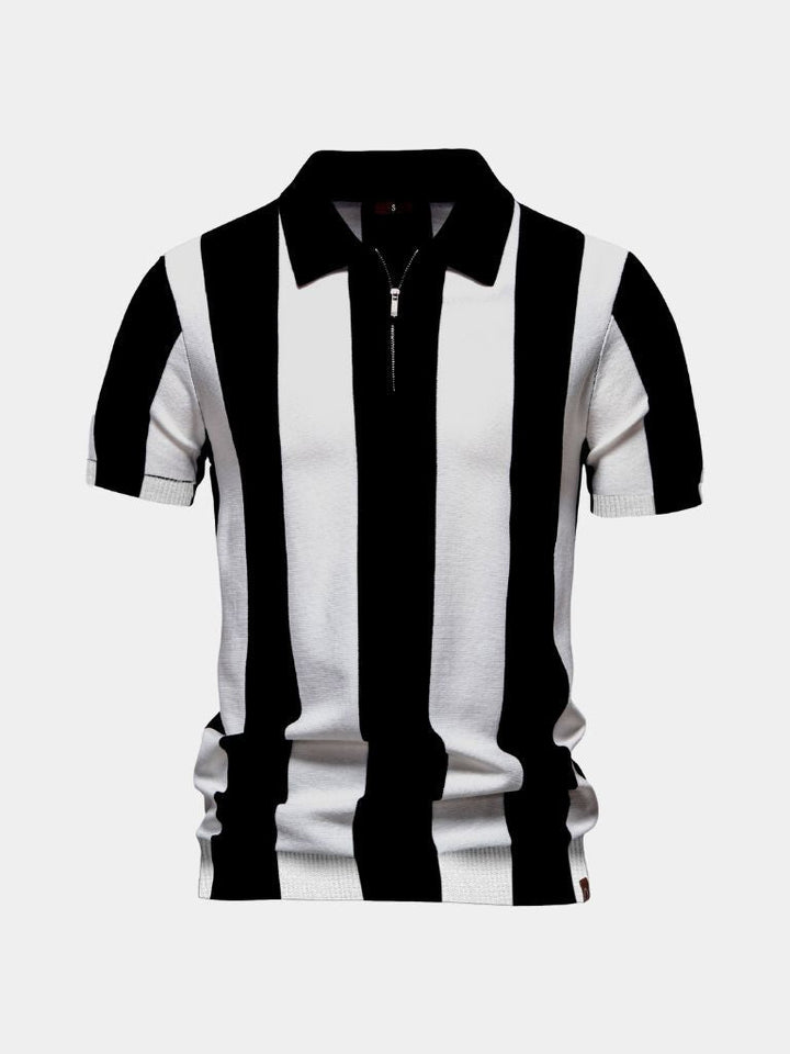 Barry | Navy Vertical-Stripe Zip Polo