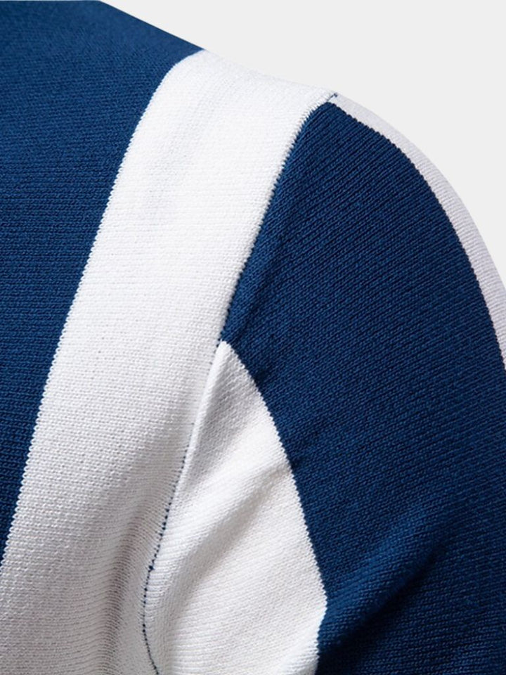 Barry | Navy Vertical-Stripe Zip Polo