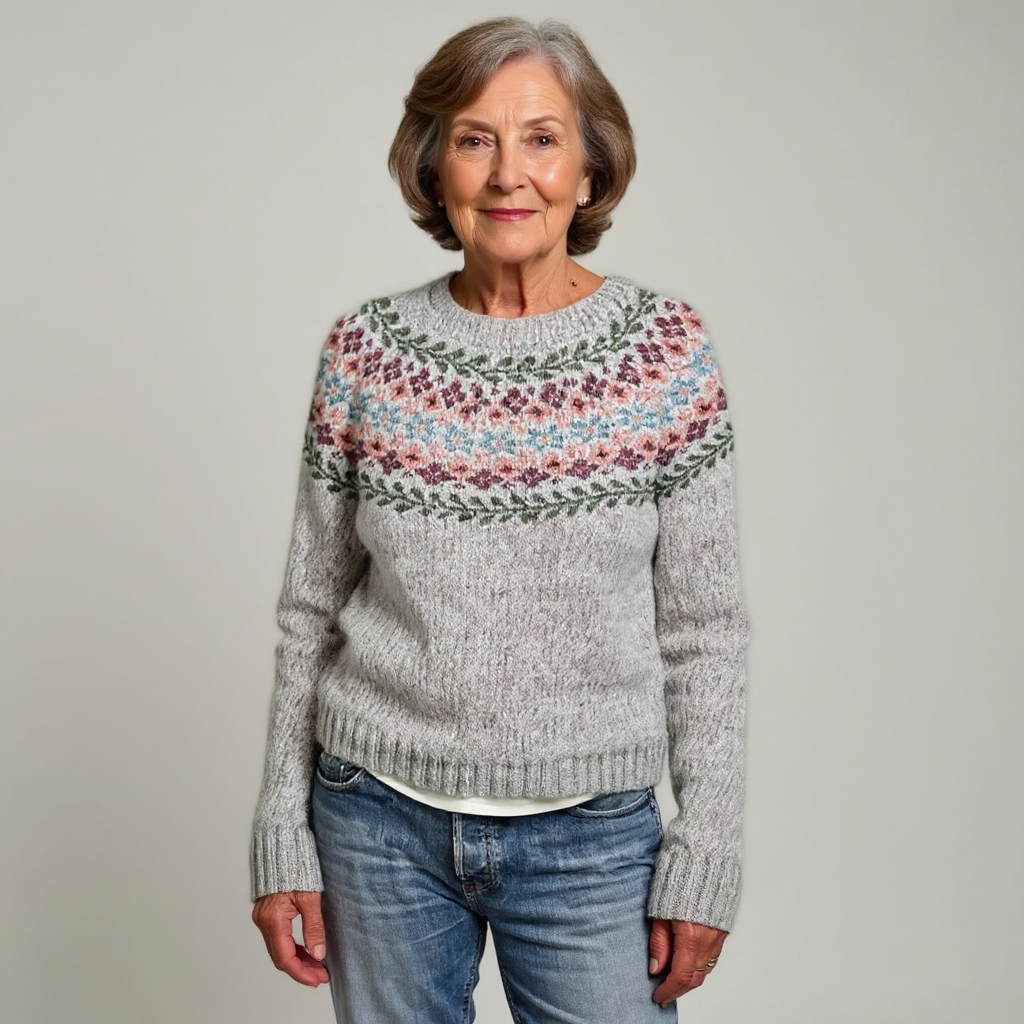 Bridget | Grey Floral Fair Isle Jumper