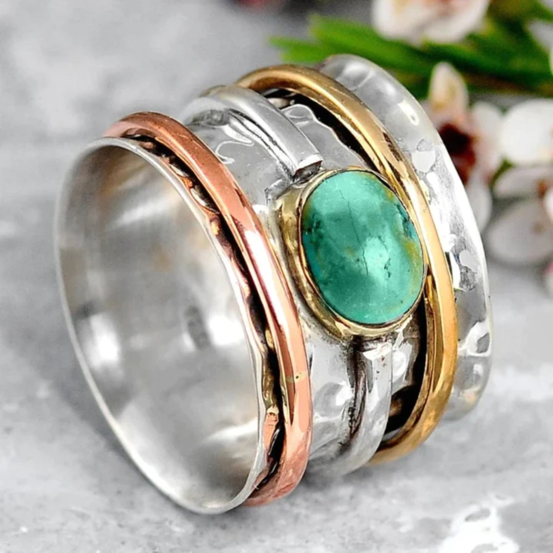 Coco - Retro Gold & Silver Turquoise Ring