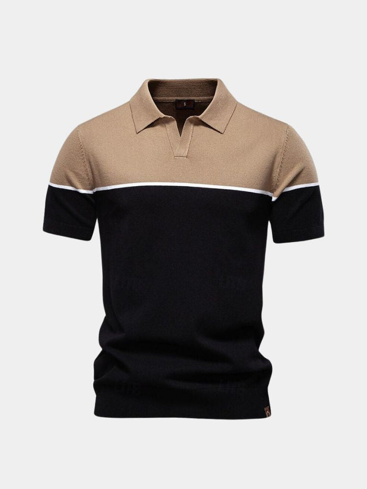 Caspar | Black and Tan Colour-Block Polo
