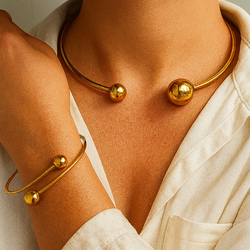 Elegant Minimalist Jewelry Set: Radiant Necklace and Bracelet