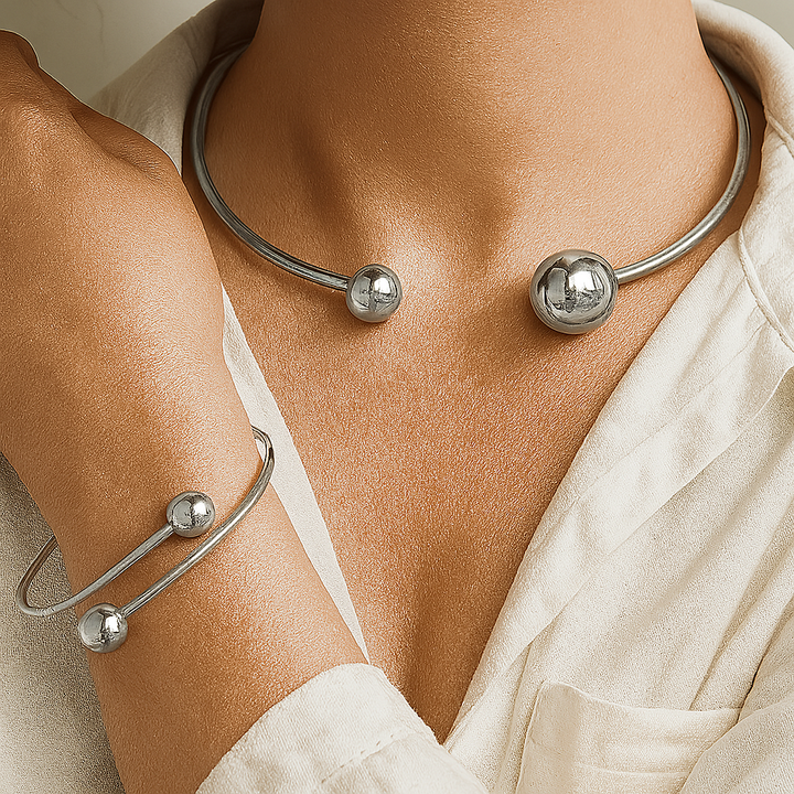 Elegant Minimalist Jewelry Set: Radiant Necklace and Bracelet