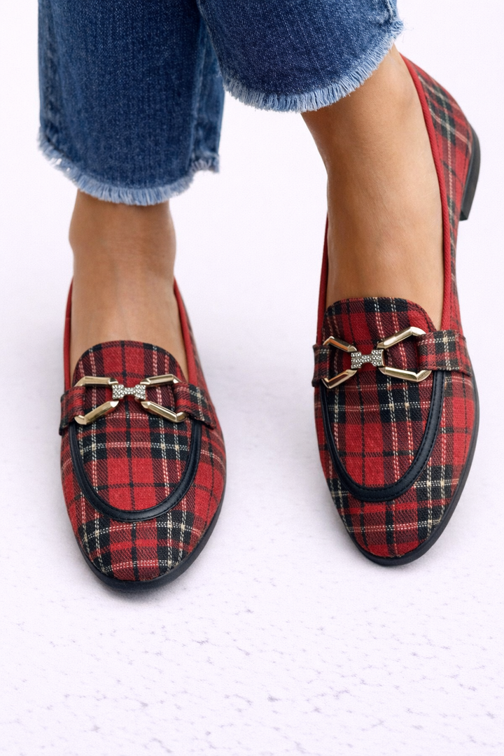 Rowan | Gold check-print Loafers