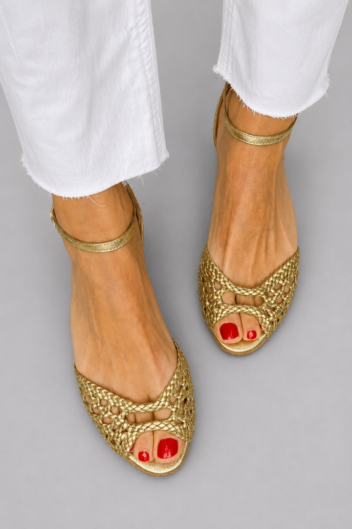 Leni | Gold Woven Sandals