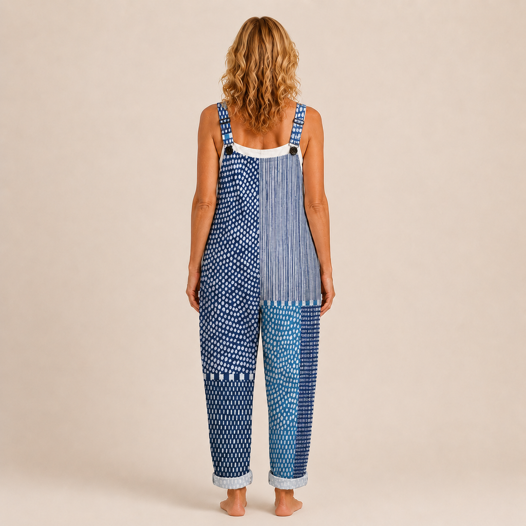 Hilde | Graphic Blue Patchwork with a Slimming Look