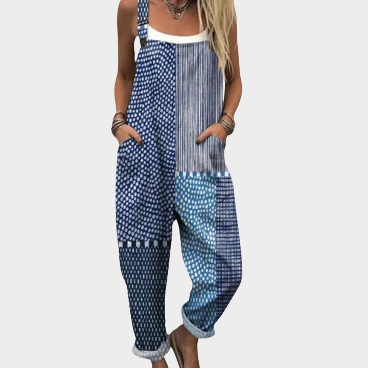 Hilde | Graphic Blue Patchwork with a Slimming Look