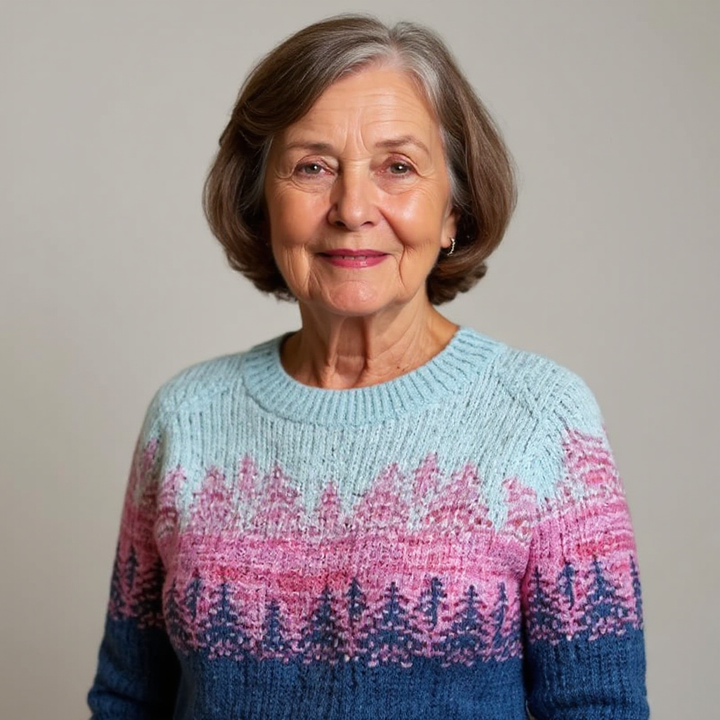 Cynthia | Blue & Pink Forest Motif Knit Jumper